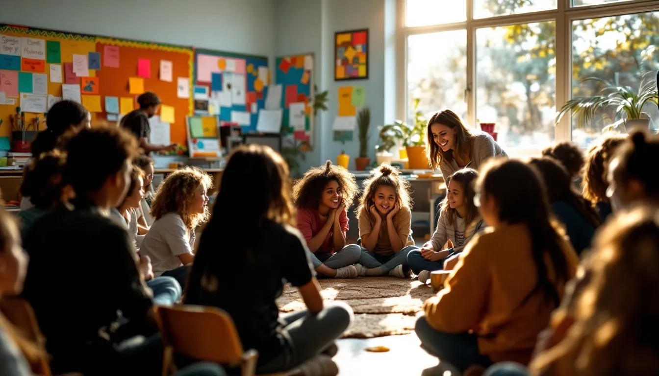 5 Quick Morning Routines. Middle School class sitting in a circle doing a morning routine.